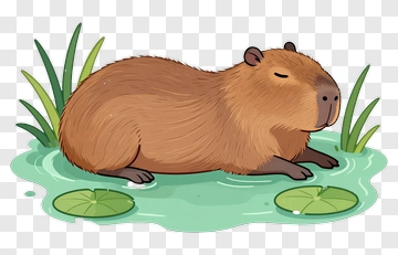 Cartoon Capybara Relaxing In A Pond PNG