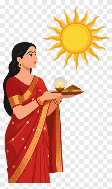 Woman In Red Saree Holding A Plate With Diya PNG