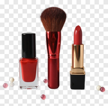 Makeup Products Including Red Nail Polish And Lipstick PNG
