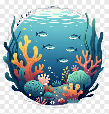Underwater Scene With Colorful Coral And Fish PNG