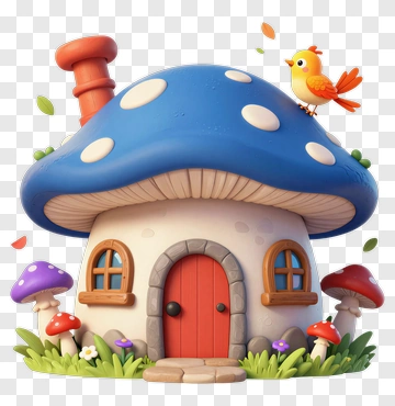 Cartoon Mushroom House With A Bird PNG