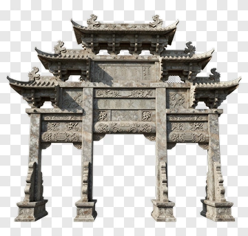 Stone Chinese Archway With Intricate Carvings PNG