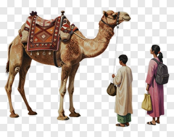 Camel With Two People In Traditional Clothing PNG