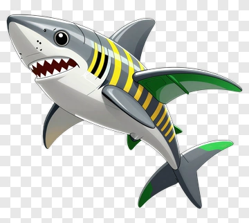 Cartoon Shark With Green And Yellow Stripes PNG
