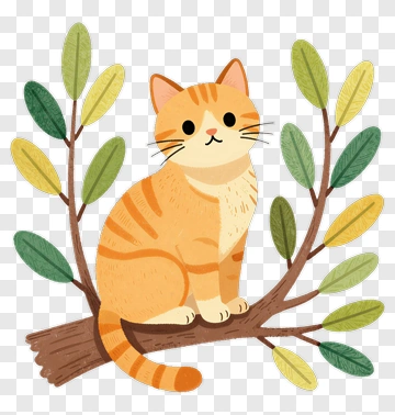 Cartoon Cat Sitting On A Branch PNG