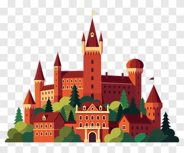 Colorful Castle Surrounded By Trees PNG