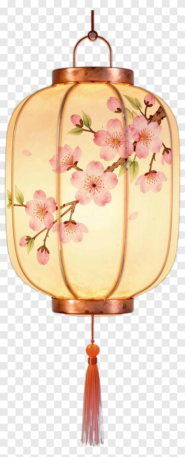 Decorative Lantern With Cherry Blossom Design PNG
