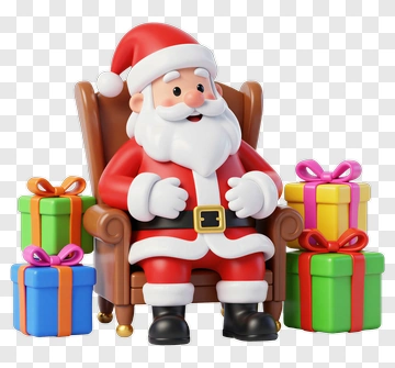 Cartoon Santa Claus Sitting In A Chair With Christmas Presents PNG
