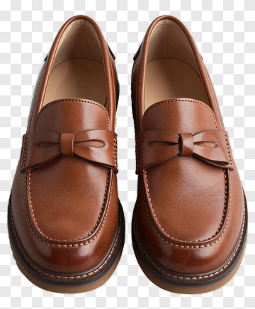Brown Leather Loafers With Bow PNG