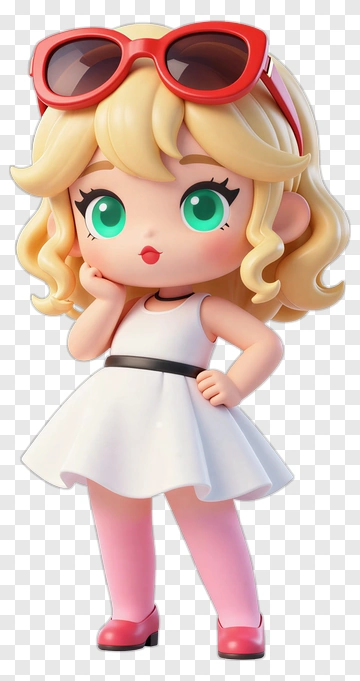 Cartoon Girl In A White Dress With Sunglasses PNG