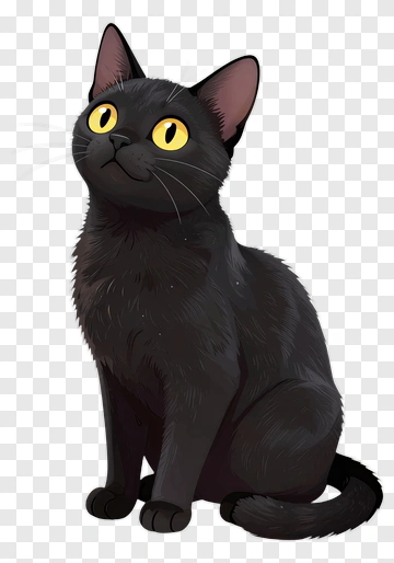 Cartoon Black Cat With Yellow Eyes PNG