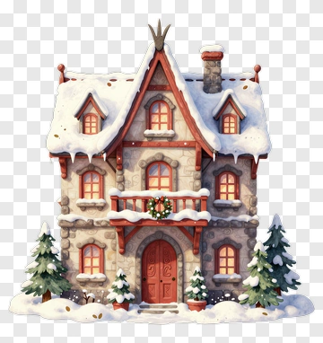 Snowy Winter House With Christmas Decorations PNG