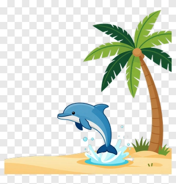 Cartoon Dolphin Jumping Near A Palm Tree PNG