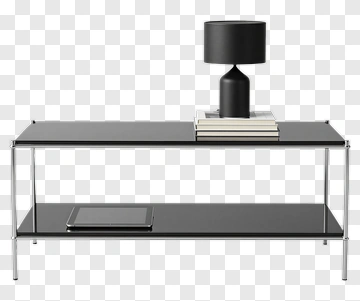 Modern Black Coffee Table With Lamp And Books PNG