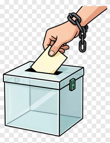 Hand In Chains Inserting Ballot Into Transparent Box PNG