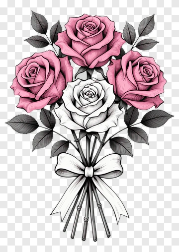 Bouquet Of Pink And White Roses PNG