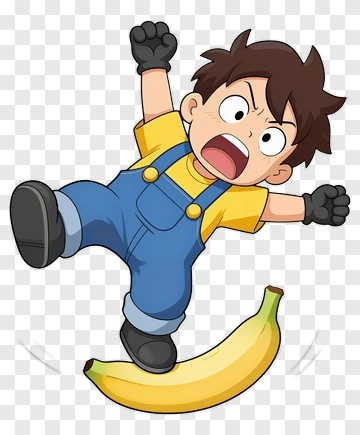 Cartoon Boy Slipping On A Banana Peel PNG