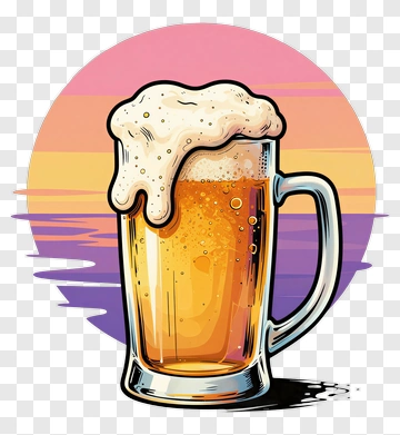 Beer Mug With Foam Against A Sunset Background PNG