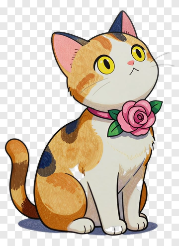 Cartoon Cat With A Flower Collar PNG