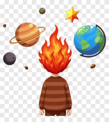 Child With Fiery Hair Surrounded By Planets And Stars PNG