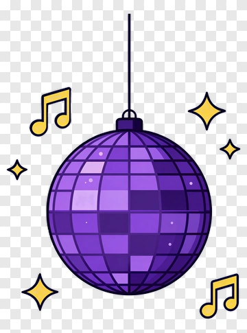 Purple Disco Ball With Music Notes PNG