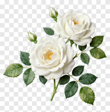 White Roses With Green Leaves PNG