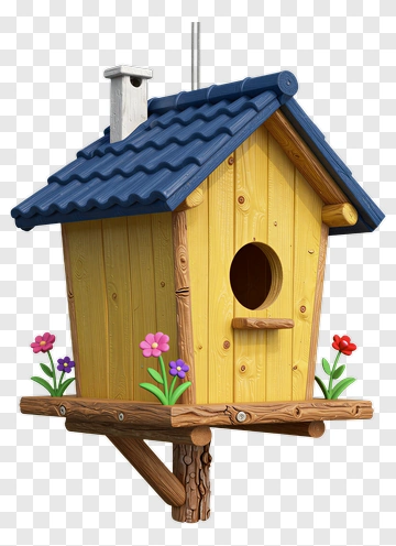Colorful Birdhouse With Flowers PNG