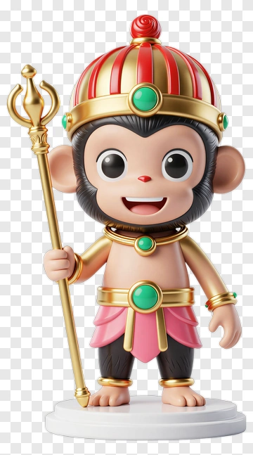 3D Cartoon Monkey Holding A Staff PNG