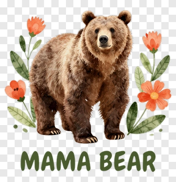 Mama Bear With Flowers PNG