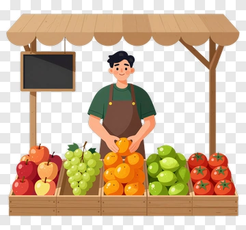 Fruit Vendor At Market Stall PNG