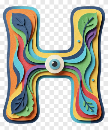 Colorful 3D Letter H With Leaves PNG