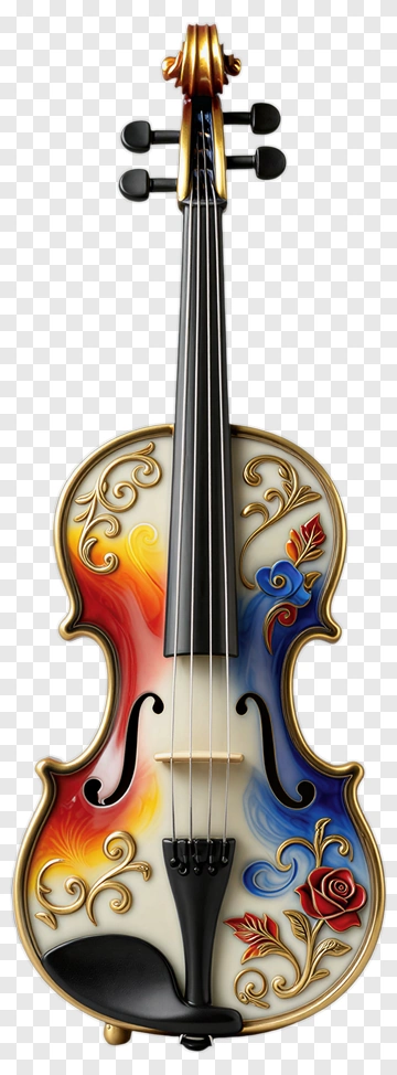 Colorful Violin With Floral Design PNG