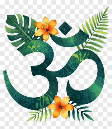 Floral Om Symbol With Tropical Leaves PNG