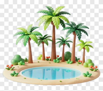 Tropical Oasis With Palm Trees And A Water Pool PNG
