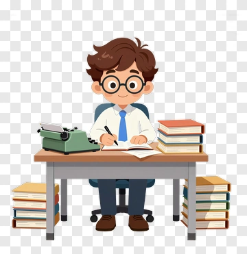 Cartoon Writer At A Desk With Books PNG