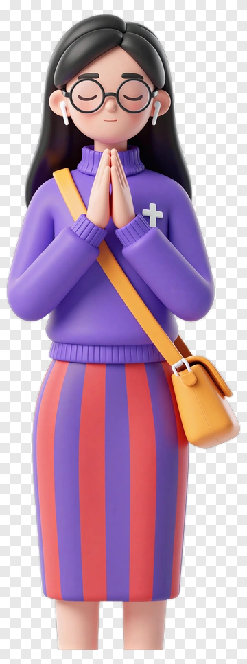 3D Woman Praying With Earbuds PNG