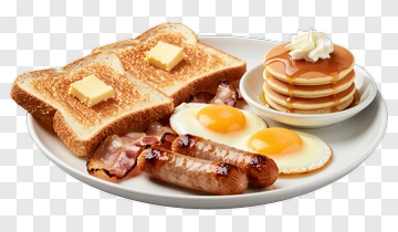 Breakfast Plate With Eggs, Bacon, And Pancakes PNG