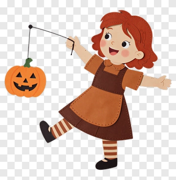 Cartoon Girl Holding A Halloween Pumpkin PNG