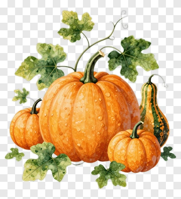 Colorful Pumpkin Arrangement With Leaves PNG