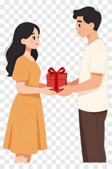 Couple Exchanging A Gift PNG