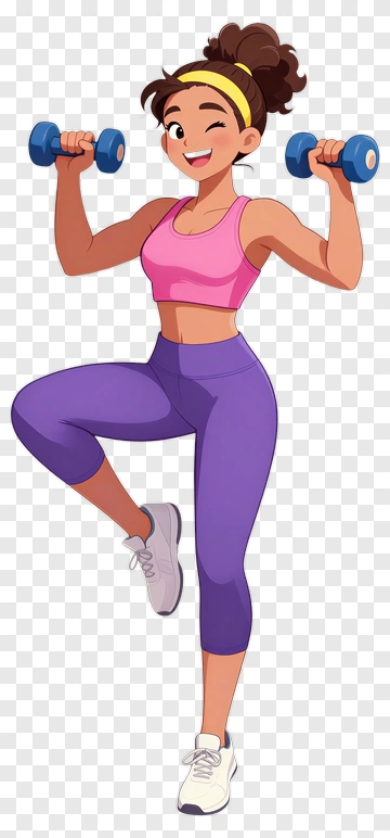 Cartoon Woman Exercising With Dumbbells PNG