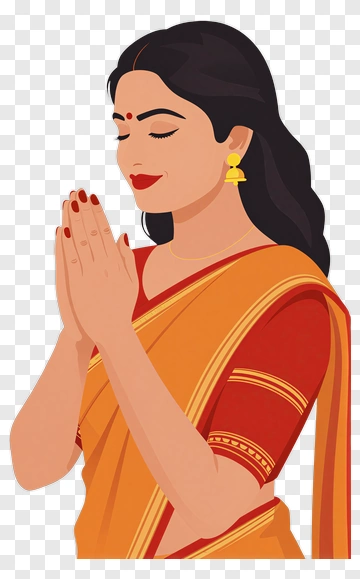 Woman In Traditional Attire With Hands Together PNG