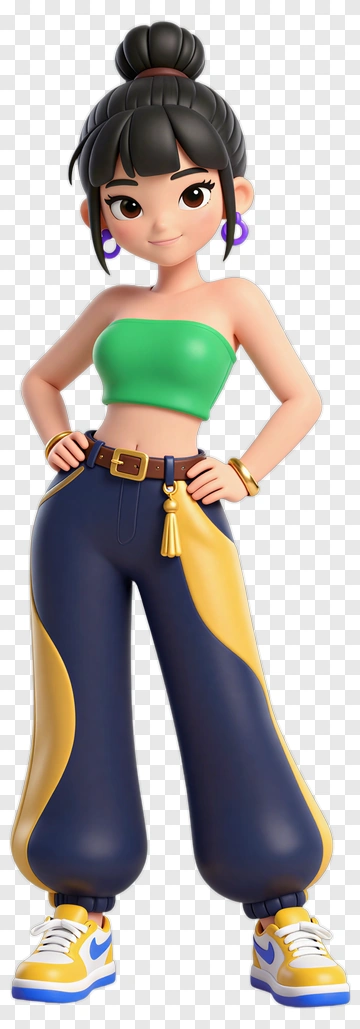 Stylish Cartoon Girl In Casual Outfit PNG