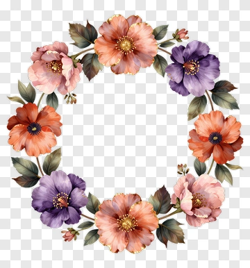 Floral Wreath With Colorful Flowers PNG