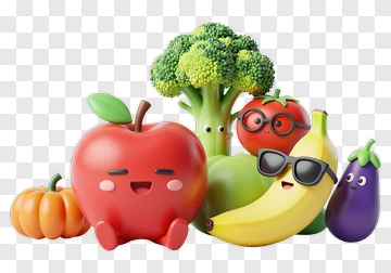 Cartoon Fruits And Vegetables Group PNG
