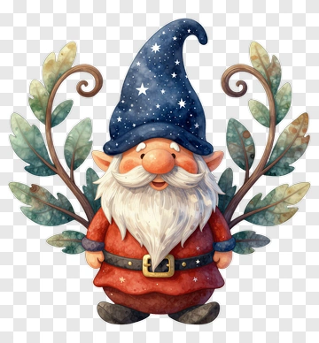 Cartoon Gnome With Leafy Background PNG