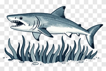 Cartoon Shark Swimming In Seaweed PNG