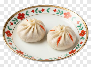 Steamed Dumplings On A Decorative Plate PNG