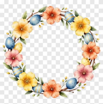 Easter Floral Wreath With Colorful Eggs PNG