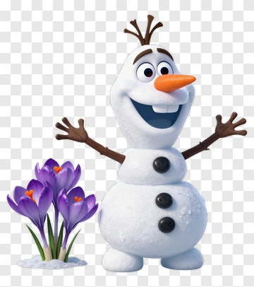 Snowman Character With Purple Flowers PNG